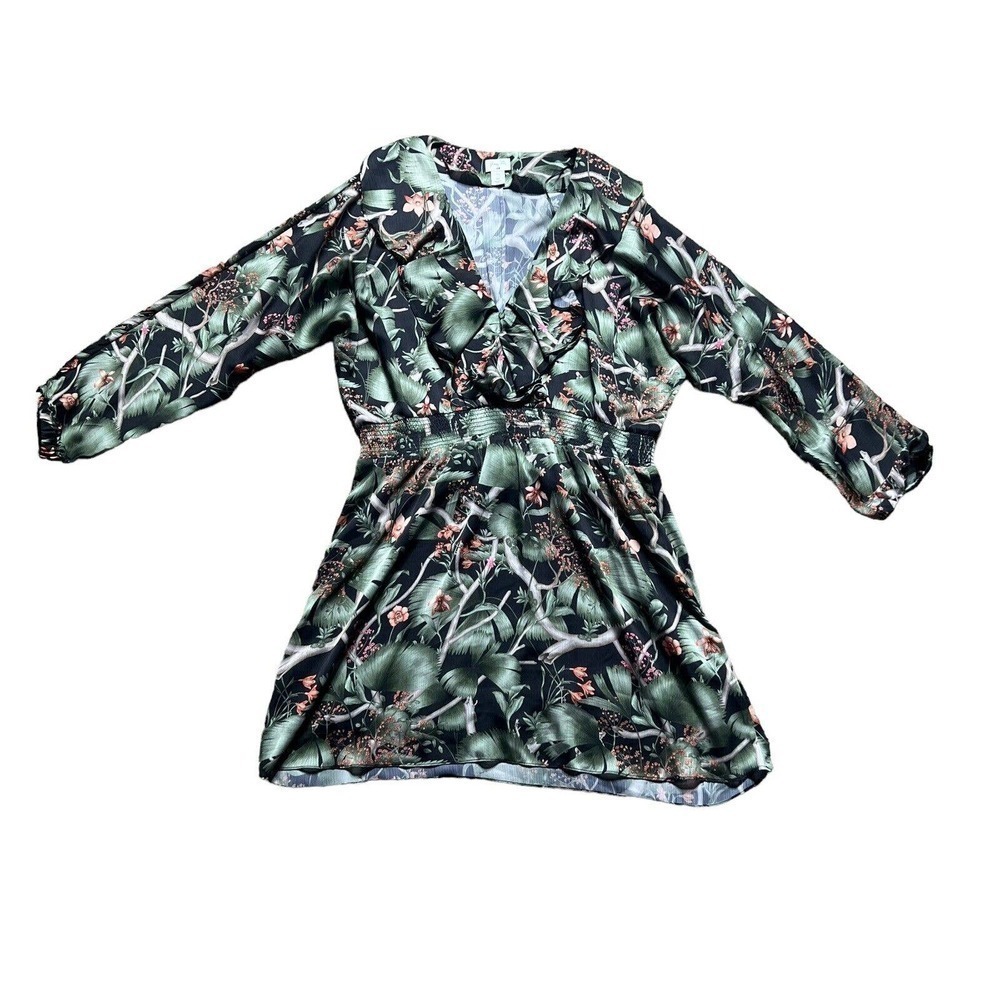 NWOT JOHANNA ORTIZ x HM Floral Roses Bloggers Shirt Dress XL Lined Green Black